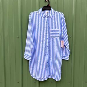 Sleepshirt Silky Soft Woven Long Sleeve Button Front Lounge Pajama Size S